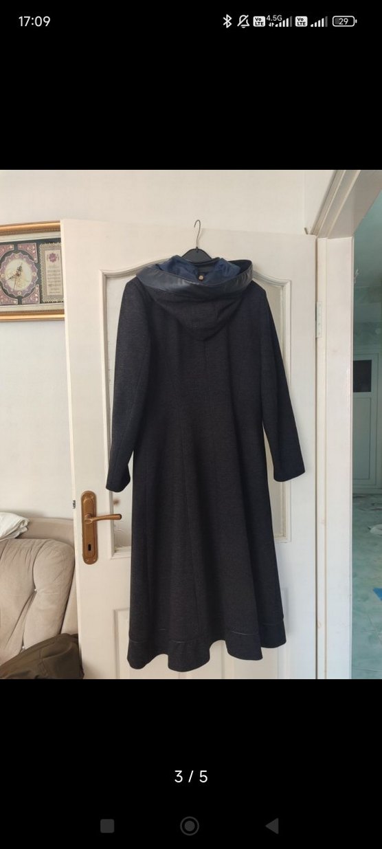 Gri Uzun Kadın Kaban Fermuarlı - Görsel 3