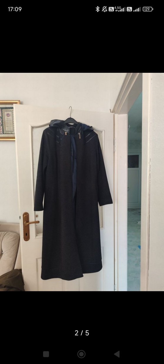 Gri Uzun Kadın Kaban Fermuarlı - Görsel 2