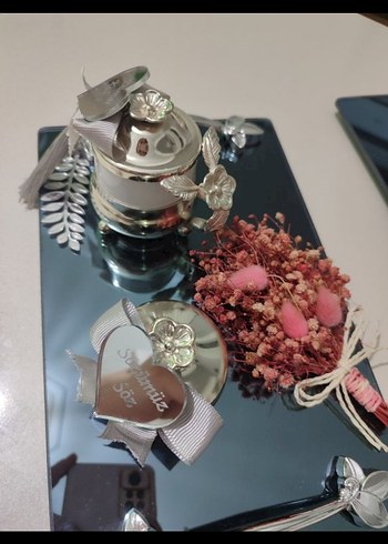 Nişan& Söz Bordo Bohem Çiçek Desenli Tepsi Seti - Görsel 5