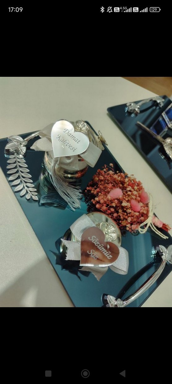 Nişan& Söz Bordo Bohem Çiçek Desenli Tepsi Seti - Görsel 4