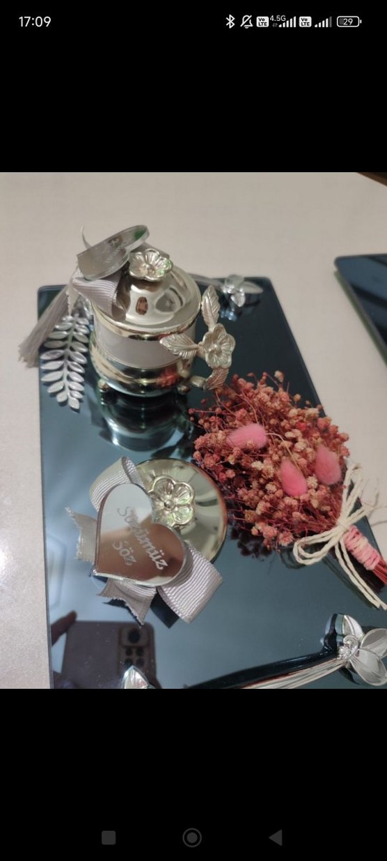 Nişan& Söz Bordo Bohem Çiçek Desenli Tepsi Seti - Görsel 5