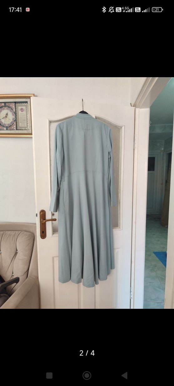 Kadın Yazlık Su Yeşili  Uzun Düğmeli Klasik Pardesü - Görsel 2