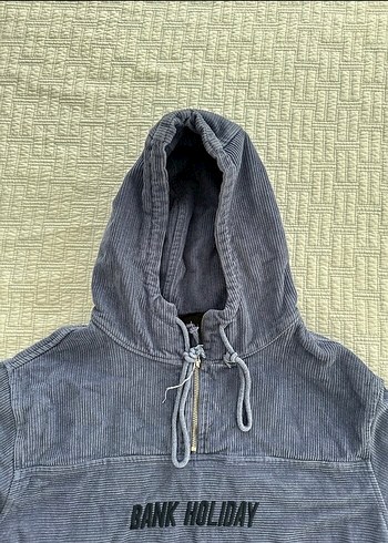 s Beden Mavi Kapüşonlu Fermuarlı Erkek Sweatshirt