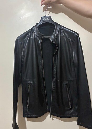 Fermuarlı Siyah Erkek Deri Biker Çift Taraflı Ceket