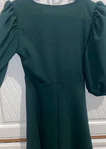 Yeşil V Yakalı Drapeli Uzun Elbise /Kısakollu elbise / elbise - Görsel 5