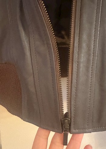 Vizon Deri Fermuarlı Kışlık Biker Ceket 40-42 beden - Görsel 2