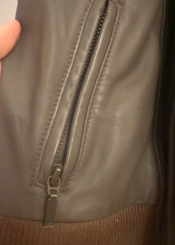 Vizon Deri Fermuarlı Kışlık Biker Ceket 40-42 beden - Görsel 7