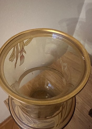 Bej Çiçek Desenli Altın Yaldızlı Vazo - Görsel 6