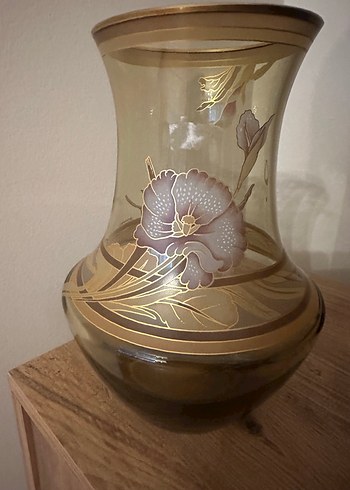 Bej Çiçek Desenli Altın Yaldızlı Vazo - Görsel 8