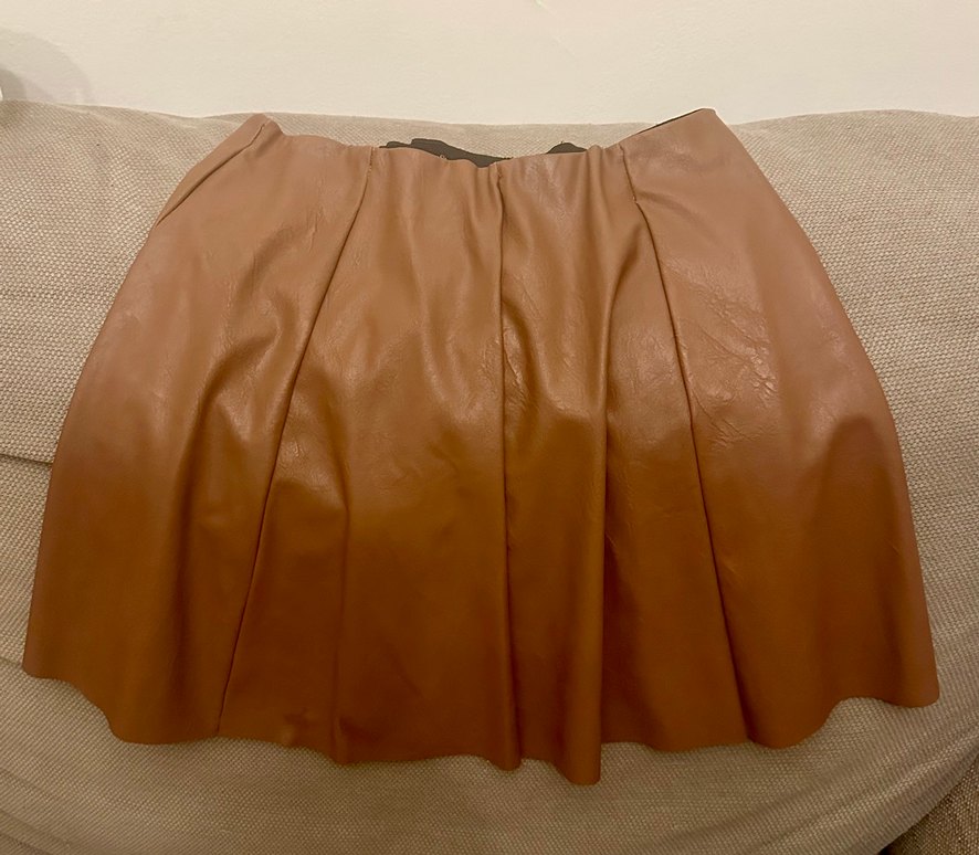 Bej Deri Pilili Midi Hamile Eteği - Görsel 2