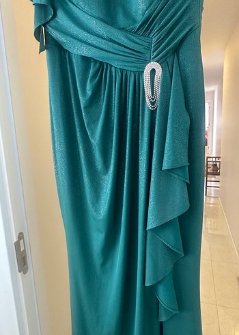 Parlak Yesil V Yaka Drapeli Uzun Abiye - Görsel 20
