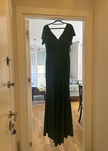 Parlak Yesil V Yaka Drapeli Uzun Abiye - Görsel 17