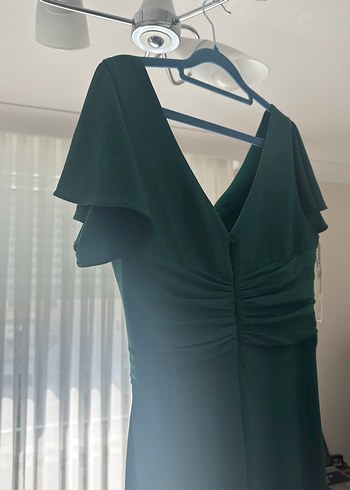 Parlak Yesil V Yaka Drapeli Uzun Abiye - Görsel 10