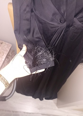 40 Beden siyah Renk Siyah Uzun Drapeli Elbise