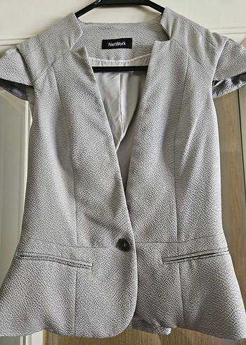 Gri Kısa Kollu Kadın Blazer Ceket