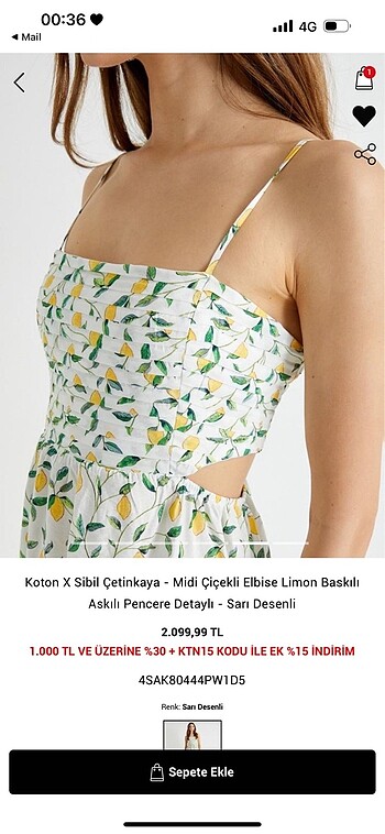 m Beden Koton sibil çetinkaya elbise limon desenli etiketli