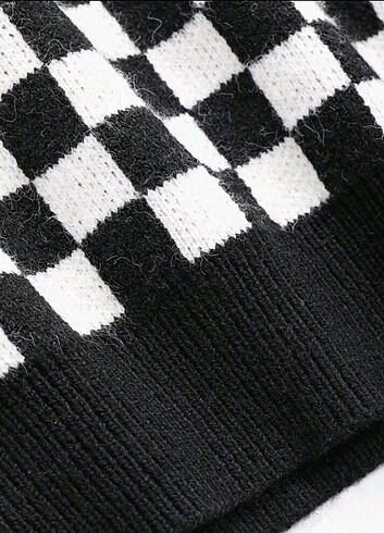 Diğer Vest yelek siyah beyaz checker tasarımlı oversize 