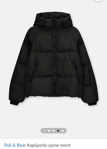 Pull & Bear Siyah Kapüşonlu Şişme Mont
