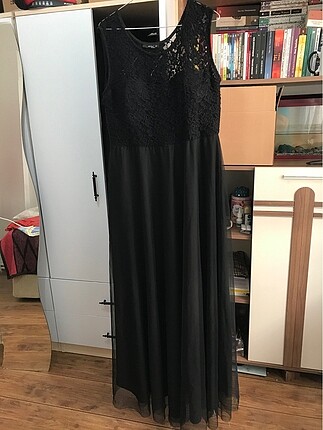 Dantel detaylı 48/4xl beden siyah abiye elbise