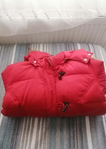 Kürklü Kapüşonlu Kırmızı Kadın Kışlık Mont - Görsel 2