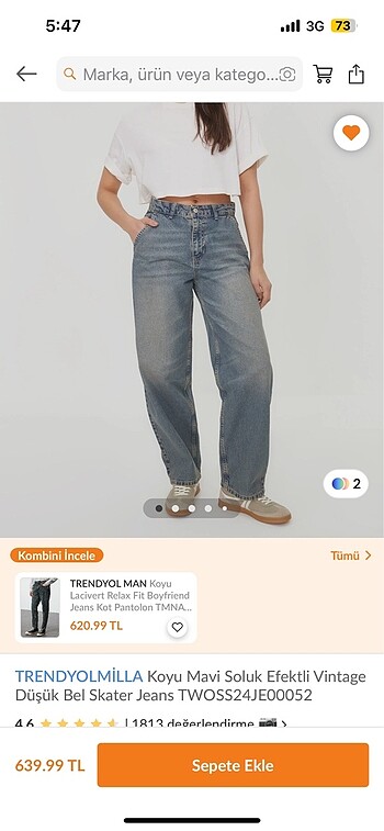 Vintage düşük bel skater jeans