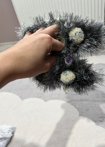 Kız Çocuk Bohem Örgü Terlik - Gri Zebra Desenli - Görsel 2