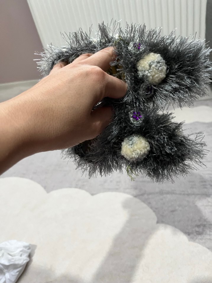 Kız Çocuk Bohem Örgü Terlik - Gri Zebra Desenli - Görsel 2