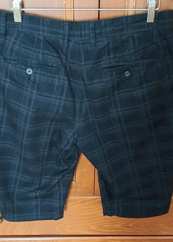 Kemer Detaylı gri çizgili erkek Denim Bermuda - Görsel 2