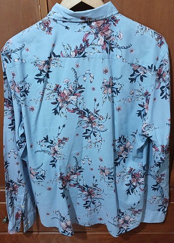 Mavi Çiçek Desenli Uzun Kollu Gömlek - Görsel 2