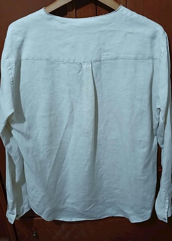 Beyaz Uzun Kollu Keten Erkek Gömlek - Görsel 2