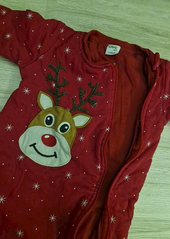 Kırmızı Baskılı Fermuarlı Bebek Tulumu - Görsel 2