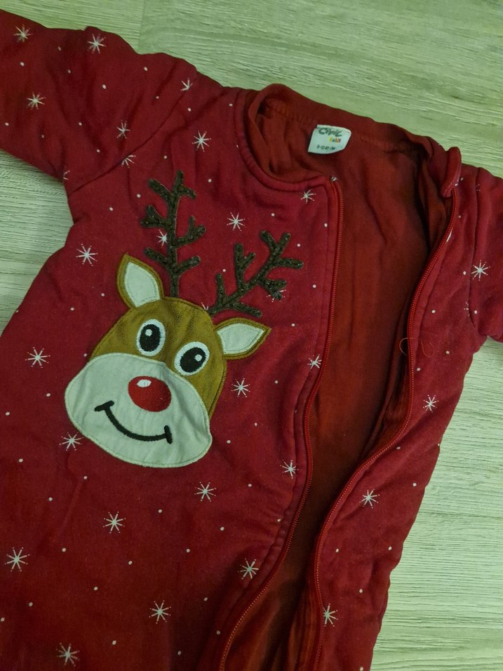 Kırmızı Baskılı Fermuarlı Bebek Tulumu - Görsel 2