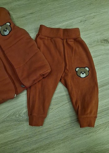 Kahverengi Kapüşonlu Bebek Erkek Takımı - Görsel 5