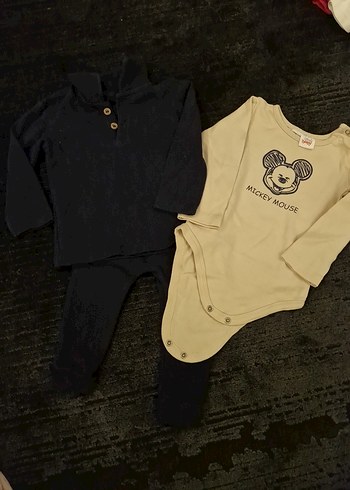 Mickey Mouse Baskılı Uzun Kollu Bebek Body - Görsel 3