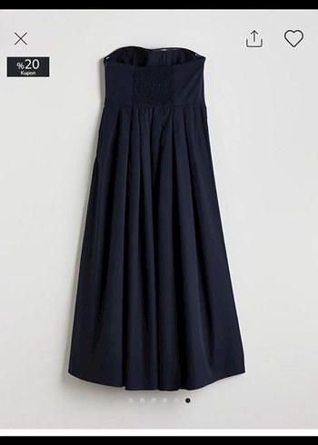 Lacivert Straplez Pilili Midi Elbise - Görsel 3