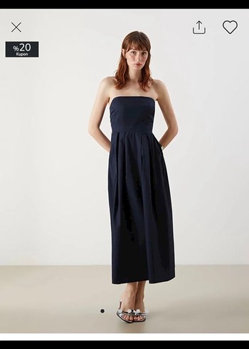 LC Waikiki Lacivert Straplez Pilili Midi Elbise