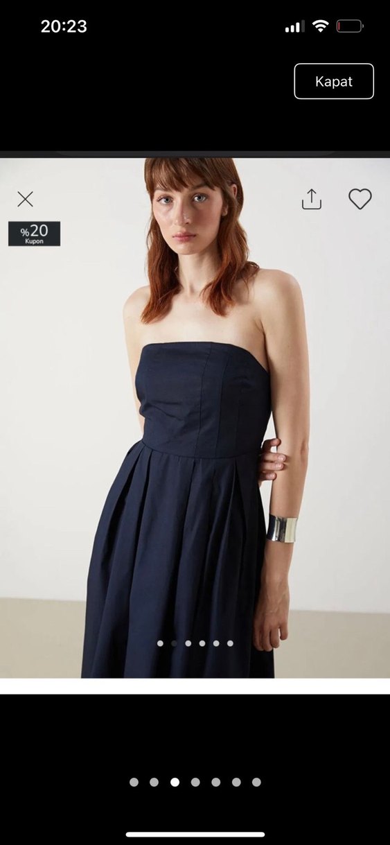 Lacivert Straplez Pilili Midi Elbise - Görsel 1