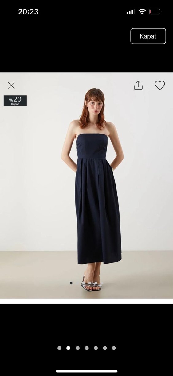 Lacivert Straplez Pilili Midi Elbise - Görsel 5