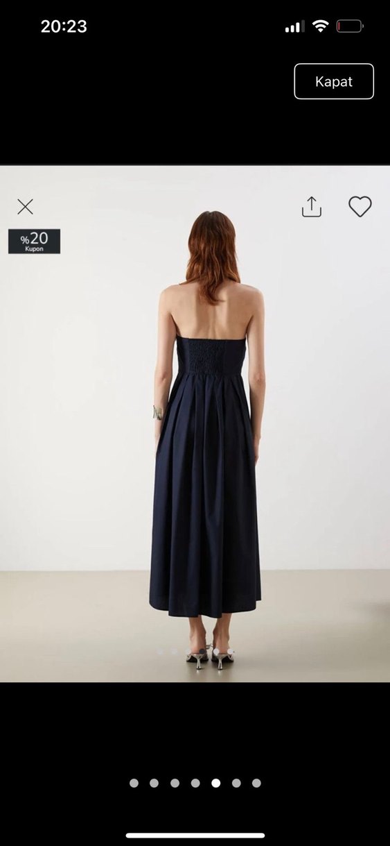 Lacivert Straplez Pilili Midi Elbise - Görsel 4