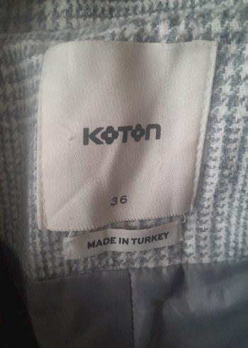 Gri Ekose Düğmeli Midi Kadın Kaban - Görsel 3