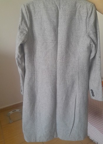 Gri Ekose Düğmeli Midi Kadın Kaban - Görsel 4