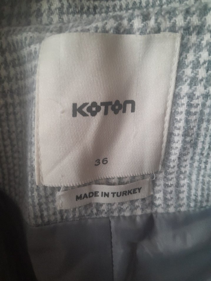 Gri Ekose Düğmeli Midi Kadın Kaban - Görsel 3