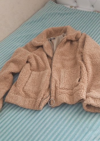 m Beden Kahverengi Peluş Kadın Ceket