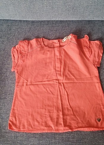 Kız Çocuk Pembe Keten Kısa Kollu Tişört