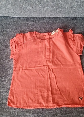 12-18 Ay Beden Kız Çocuk Pembe Keten Kısa Kollu Tişört