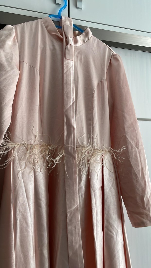 Pembe Uzun Drapeli Kadın Abiye Elbise - Görsel 2