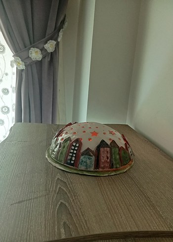 Renkli Ev Desenli Seramik Mumluk - Görsel 2