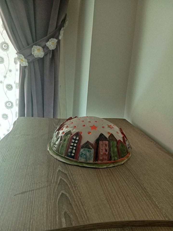 Renkli Ev Desenli Seramik Mumluk - Görsel 2