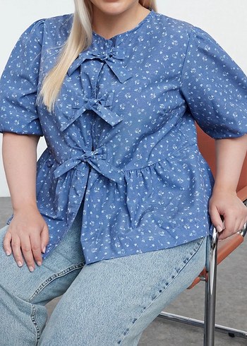 mavi çiçekli gömlek - Görsel 2