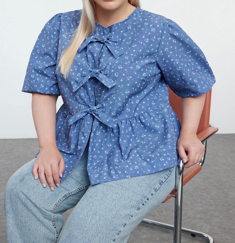 mavi çiçekli gömlek - Görsel 2